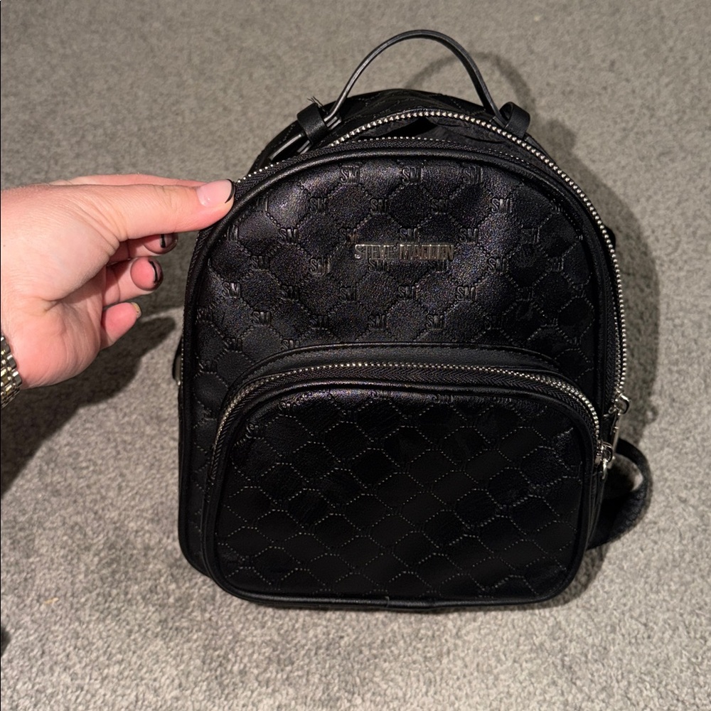 Steve Madden Black Quilted Mini Backpack